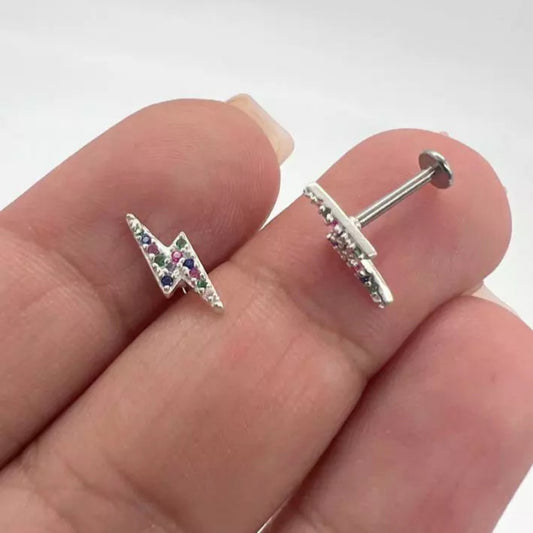 Piercing Flat de Prata Raio com Zircônias Coloridas